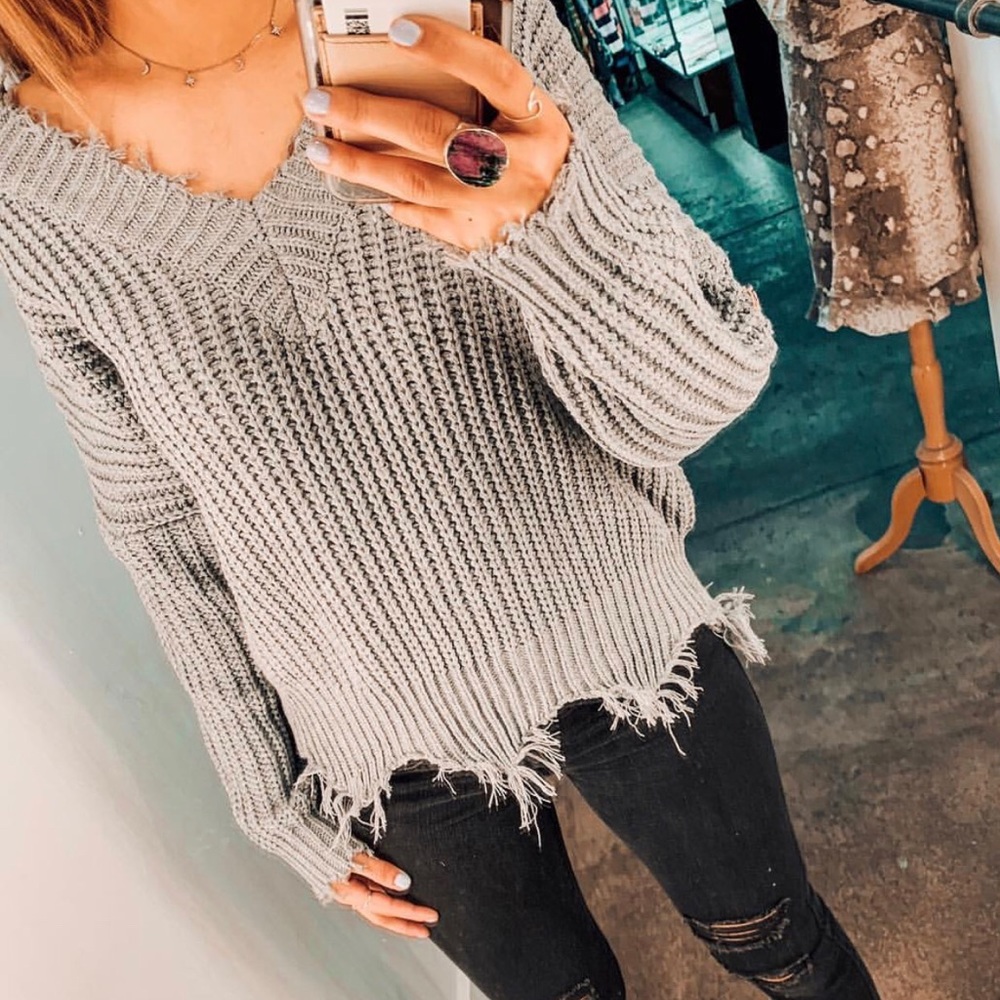 Main Strip distressed boxy knit sweater